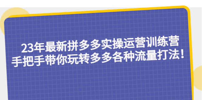 （第1047期）2023年最新拼多多店铺实战运营训练营：手把手教你玩转拼多多各种流量打法！