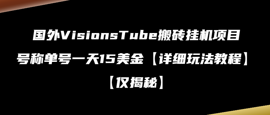 （第2938期）国外VisionsTube搬砖挂机项目，号称单号一天15美金【详细玩法教程】【仅揭秘】