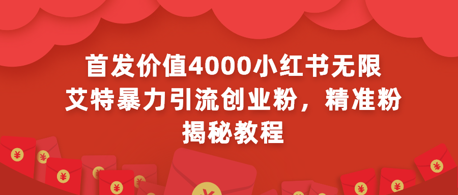 （第2821期）首发价值4000 小红书无限艾特暴力引流创业粉，精准粉揭秘教程