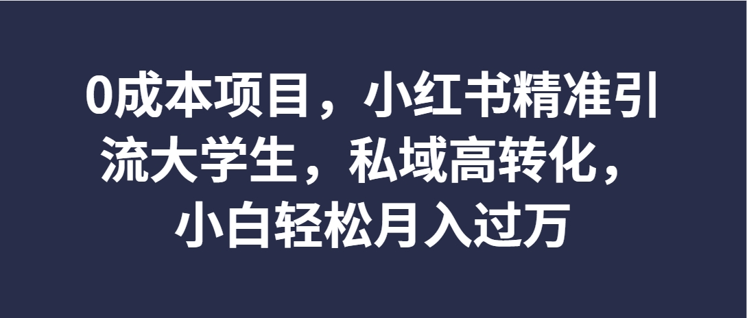 （第3407期）0成本项目，小红书精准引流大学生，私域高转化，小白轻松月入过万