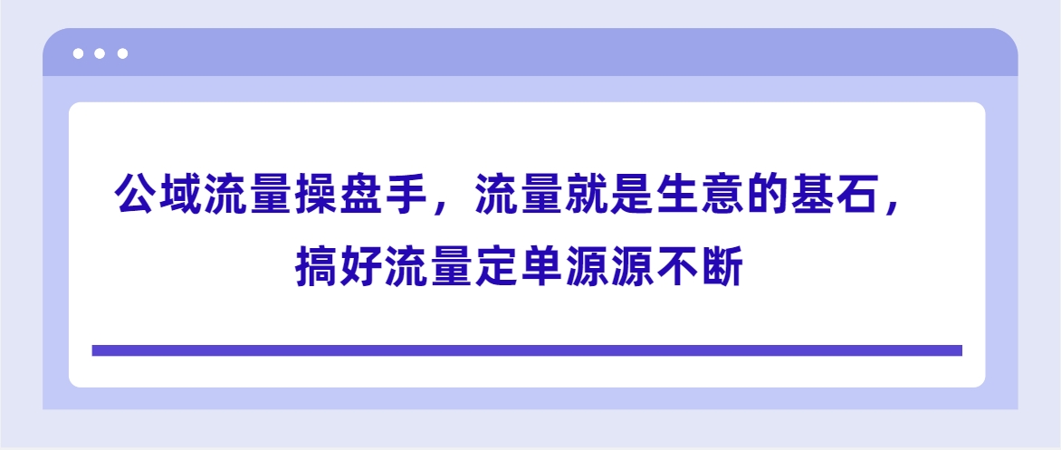 （第3617期）公域流量操盘手，流量就是生意的基石，搞好流量定单源源不断