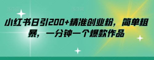 （第3818期）小红书日引200+精准创业粉，简单粗暴，一分钟一个爆款作品