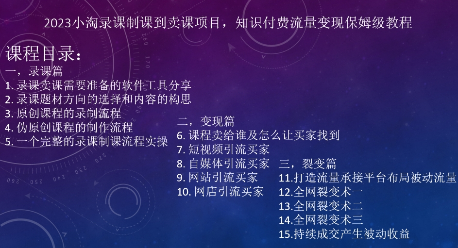 （第3838期）2023小淘录课制课到卖课项目，知识付费流量变现保姆级教程