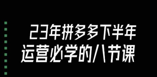 （第3842期）大牙·23年下半年拼多多运营必学的八节课（18节完整）