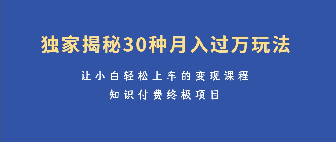 （第3577期）独家揭秘30种月入过万玩法，让小白轻松上车的变现课程，知识付费终极项目