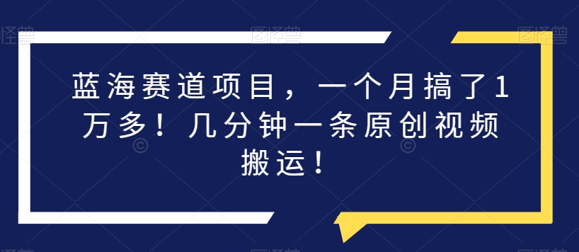 蓝海赛道项目，一个月搞了1万多！几分钟一条原创视频搬运！