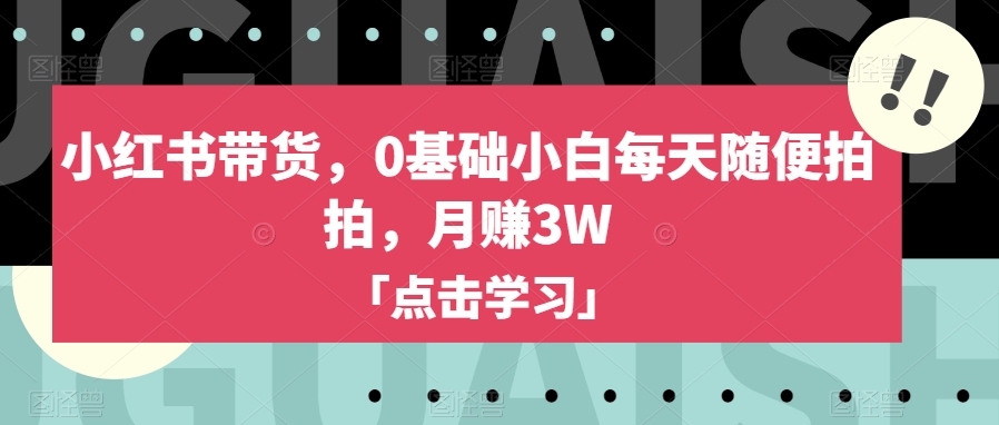 （第3896期）小红书带货，0基础小白每天随便拍拍，月赚3W