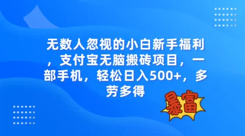 （第4256期）无数人忽视的项目，支付宝无脑搬砖项目，一部手机即可操作，轻松日入500+