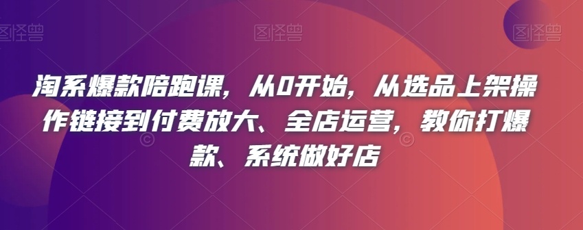 （第4088期）淘系爆款陪跑课，从0开始，从选品上架操作链接到付费放大、全店运营，教你打爆款、系统做好店