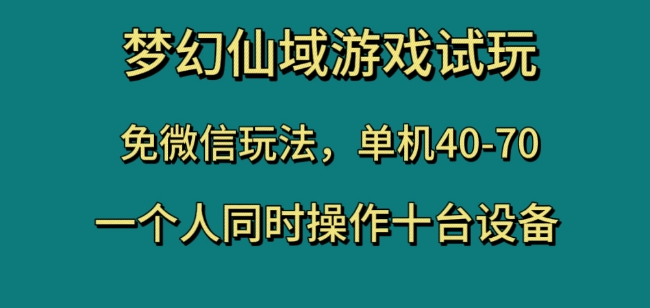 梦幻仙域游戏试玩，免微信玩法，单机40-70，一个人同时操作十台设备