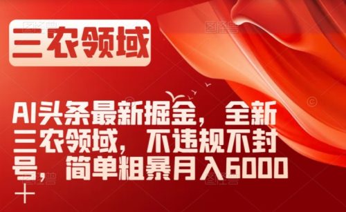 （第4626期）AI头条最新掘金，全新三农领域，不违规不封号，简单粗暴月入6000＋