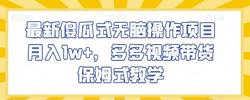 （第5022期）最新傻瓜式无脑操作项目月入1w+，多多视频带货保姆式教学