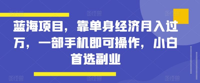 （第5108期）蓝海项目，靠单身经济月入过万，一部手机即可操作，小白首选副业