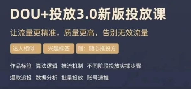 （第4731期）dou+豆荚投放实操课3.0新版，让流量更精准，质量更高，告别无效流量