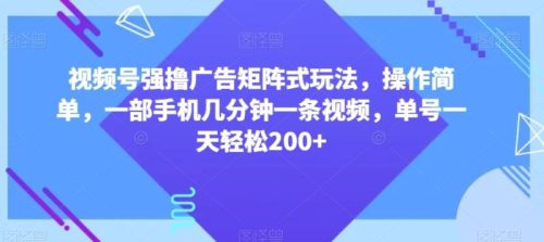 （第4998期）视频号强撸广告矩阵式玩法，操作简单，一部手机几分钟一条视频，单号一天轻松200+