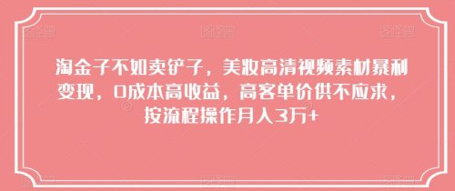 （第4756期）淘金子不如卖铲子，美妆高清视频素材暴利变现，0成本高收益，高客单价供不应求，按流程操作月入3万+【揭秘】