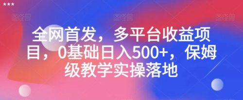 （第4885期）全网首发，多平台收益项目，0基础日入500+，保姆级教学实操落地