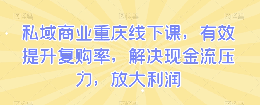 （第5155期）私域商业重庆线下课，有效提升复购率，解决现金流压力，放大利润