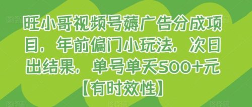 （第5286期）旺小哥视频号薅广告分成项目，年前偏门小玩法，次日出结果，单号单天500+元【有时效性】