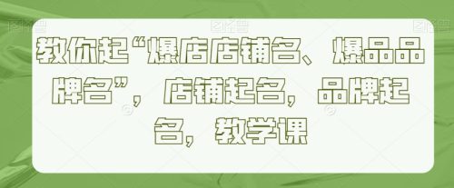 （第6075期）教你起“爆店店铺名、爆品品牌名”，店铺起名，品牌起名，教学课