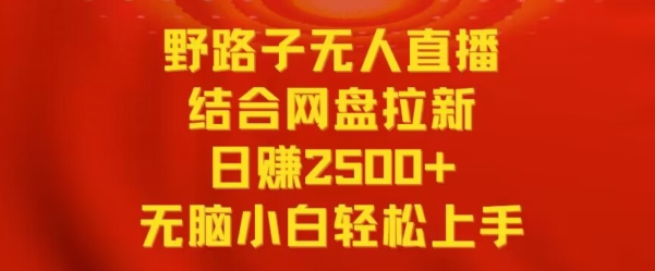 （第5928期）野路子无人直播结合网盘拉新，日赚2500+，小白无脑轻松上手