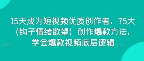 （第6687期）15天成为短视频优质创作者，75大（钩子情绪欲望）创作爆款方法，学会爆款视频底层逻辑