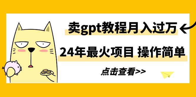 （第6202期）24年最火项目，卖gpt教程月入过万，操作简单