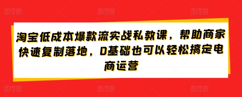 （第7875期）淘宝低成本爆款流实战私教课，帮助商家快速复制落地，0基础也可以轻松搞定电商运营