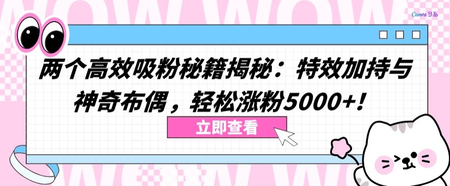 （第7422期） 两个高效吸粉秘籍揭秘：特效加持与神奇布偶，轻松涨粉5000+