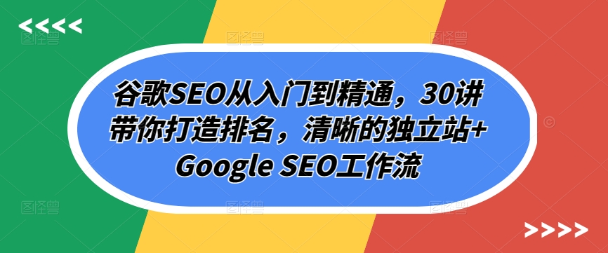 （第7905期）谷歌SEO从入门到精通，30讲带你打造排名，清晰的独立站+Google SEO工作流