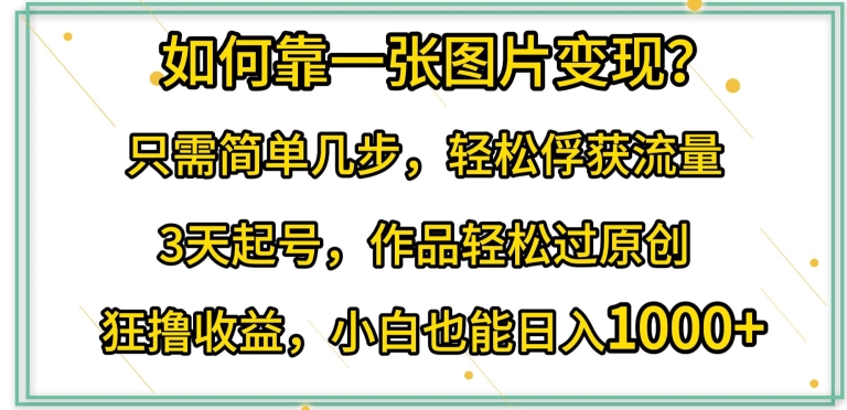 （第7336期）如何靠一张图片变现?只需简单几步，轻松俘获流量，3天起号，作品轻松过原创