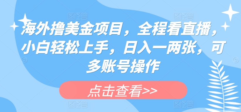 （第8667期）海外撸美金项目，全程看直播，小白轻松上手，日入一两张，可多账号操作