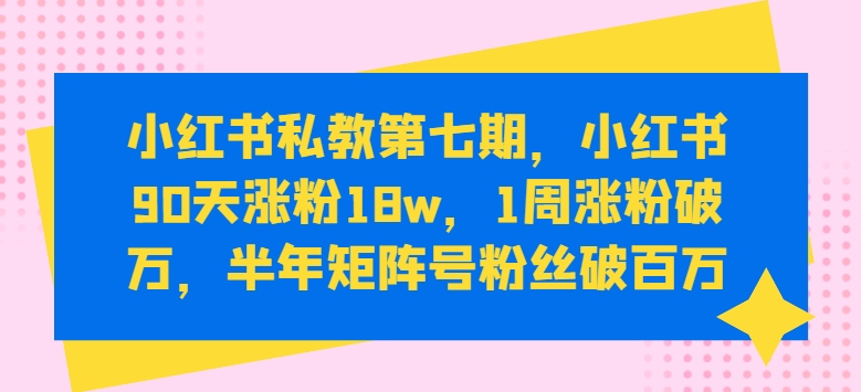 （第8678期）小红书私教第七期，小红书90天涨粉18w，1周涨粉破万，半年矩阵号粉丝破百万