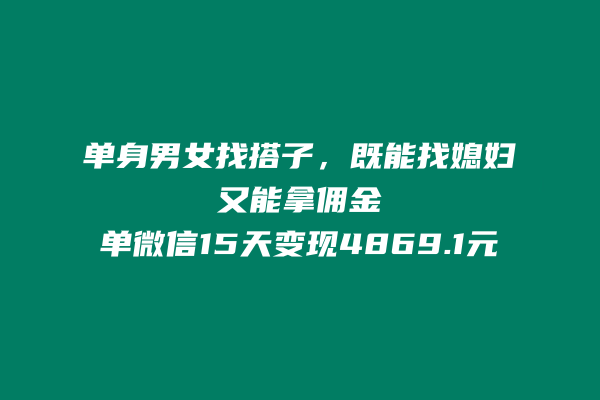 单身男女找搭子，既能找媳妇又能拿佣金的玩法，一个微信15天到手4869.1元