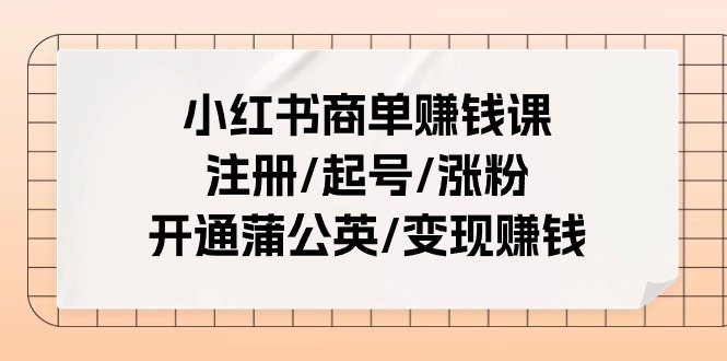 （第9469期）小红书商单赚钱课：注册/起号/涨粉/开通蒲公英/变现赚钱（25节课）