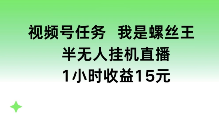 （第9729期）视频号任务，我是螺丝王， 半无人挂机1小时收益15元