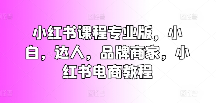 （第9290期）小红书课程专业版，小白，达人，品牌商家，小红书电商教程