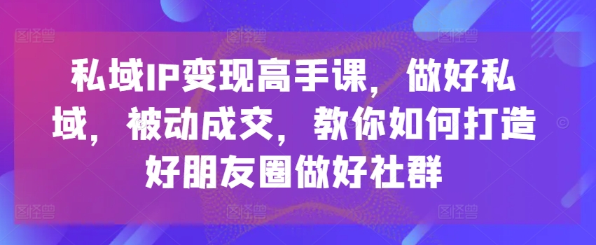 （第9580期）私域IP变现高手课，做好私域，被动成交，教你如何打造好朋友圈做好社群