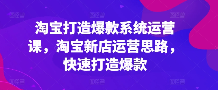 （第9731期）淘宝打造爆款系统运营课，淘宝新店运营思路，快速打造爆款