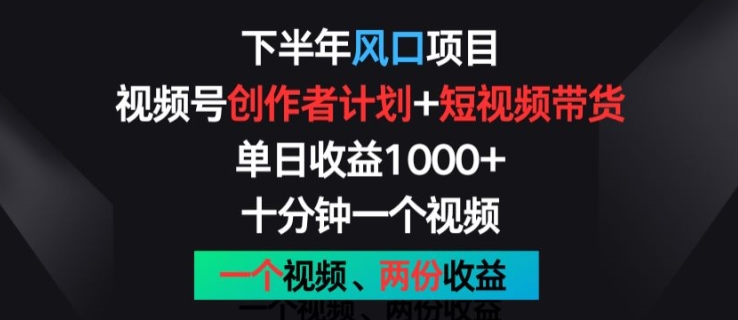 （第9487期）下半年风口项目，视频号创作者计划+视频带货，一个视频两份收益，十分钟一个视频