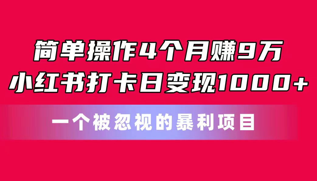 （第9330期）简单操作4个月赚9万！小红书打卡日变现1000+！一个被忽视的暴力项目