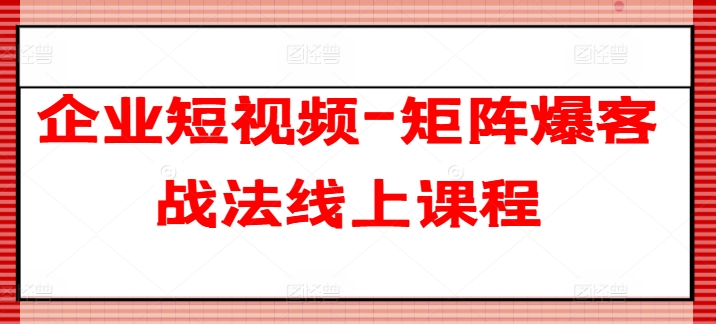 （第9711期）企业短视频-矩阵爆客战法线上课程