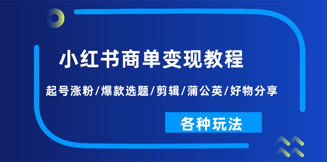 （第9516期）小红书商单变现教程：起号涨粉/爆款选题/剪辑/蒲公英/好物分享/各种玩法