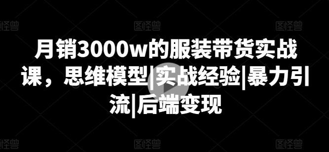 （第9356期）月销3000w的服装带货实战课，思维模型|实战经验|暴力引流|后端变现