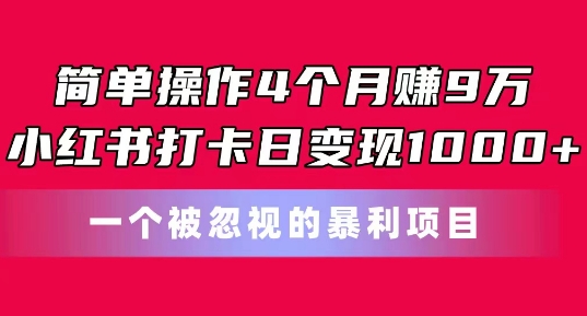 （第9484期）简单操作4个月赚9w，小红书打卡日变现1k，一个被忽视的暴力项目