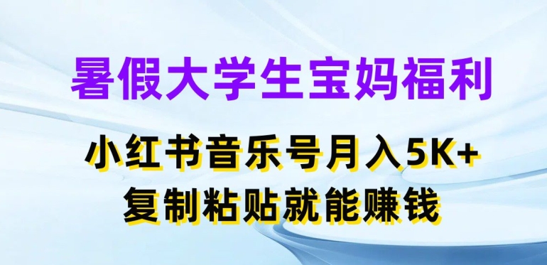 （第9796期）暑假大学生宝妈福利，小红书音乐号月入5000+，复制粘贴就能赚钱