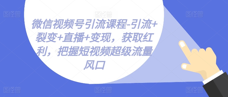 （第9739期）微信视频号引流课程-引流+裂变+直播+变现，获取红利，把握短视频超级流量风口