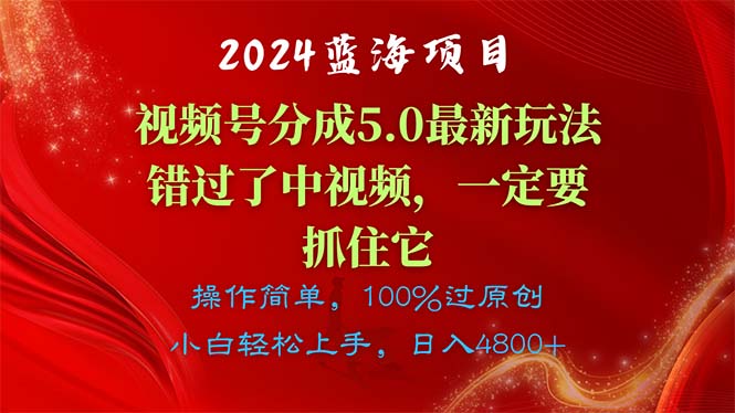 （第9308期）2024蓝海项目，视频号分成计划5.0最新玩法，错过了中视频，一定要抓住…