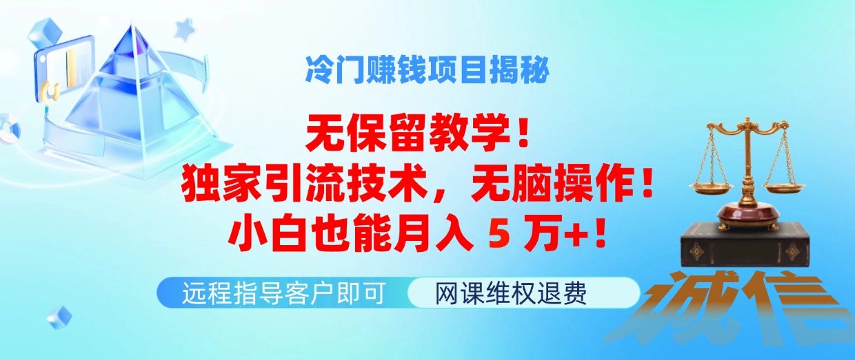 （第10643期）冷门赚钱项目无保留教学！独家引流技术，无脑操作！小白也能月入5万+！