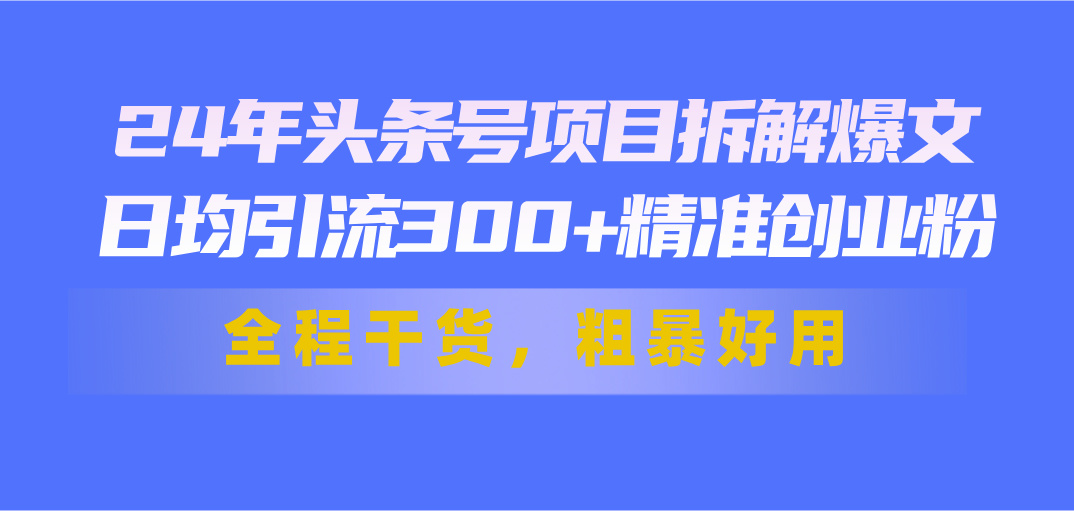 （第9886期）24年头条号项目拆解爆文，日均引流300+精准创业粉，全程干货，粗暴好用